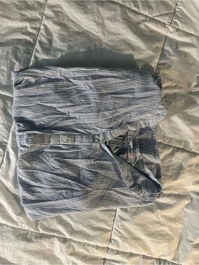 Button-Down Striped Women's Shirt - Light Blue and White